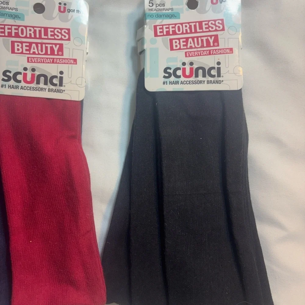 New 2 sets of 5 Scunci Hair Accessories in Black, Red, Navy and Gray